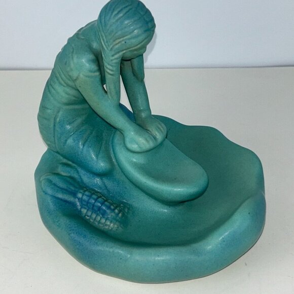 Vintage Van Briggle Pottery Corn Maiden Native American Maize Turquoise Blue 7" - Picture 4 of 15